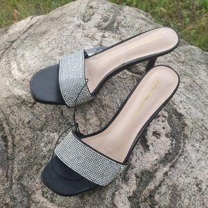 Black Heels With Rhinestone Strap